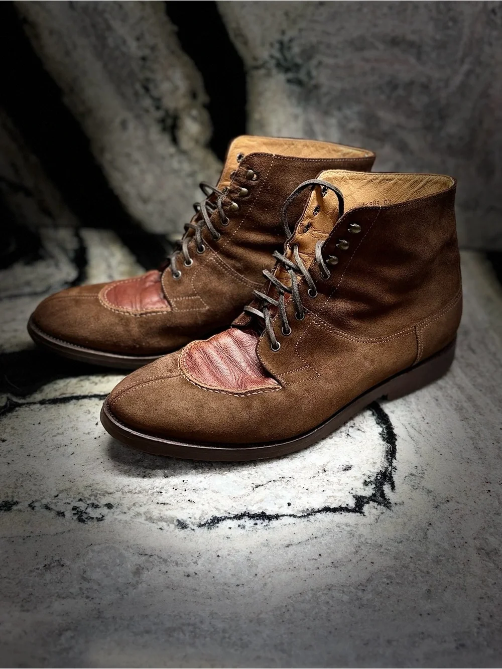 Santoni Italy Brown Suede Leather Two Tone Lace Up Boots Men’s UK 9.5 US 10.5